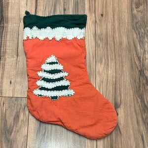 Vintage Crate & Barrel 100% Cotton Stocking Christmas Xmas Orange Green Tree